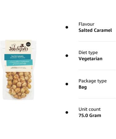 Joe & Sephs Salted Caramel Popcorn 80g | Handmade in UK | Great Taste Award Winner 2020 | Natural Ingredients | Gourmet Air-Popped - Buy Online on GoSupps.com