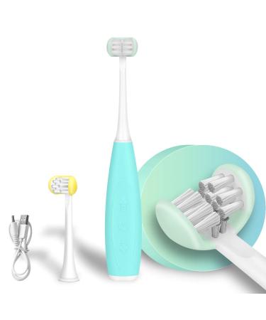 Triple Best Kids Sonic Toothbrush,Rechargeable 32000 VPM Tooth Brush,Patented 3 Brush Head Design,Angled Bristles Clean Each Tooth,for Kids 3+ (Blue)