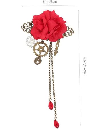 Steampunk Hair Clip Vintage Gothic Flower Hairpins Gothic Hair Clip Punk Hair Barrettes Cosplay Costume Hair Accessories for Women red - Buy Online on GoSupps.com