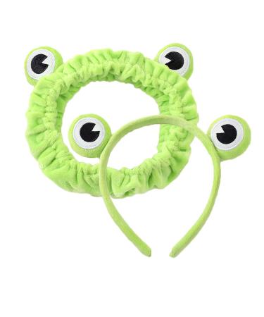 UngVeil 2 Pieces Cute Frog Headband Stretchy Frog Hair Accessories Cartoon Frog Headband for Face Washing Shower Sports Yoga Beauty Skincare