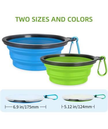 Buy XL Green Blue Foldable Travel Dog Bowls - 2 Pack with Lids & Hooks | Portable Silicone Feeding Bowls for Dogs & Cats - Perfect for Hiking & Camping - Buy Online on GoSupps.com