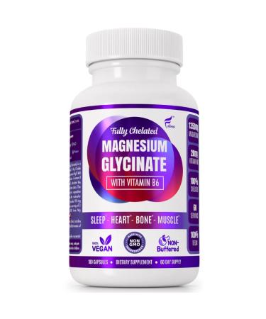Folona Magnesium Glycinate with Vitamin B6 Research Proven to Enhance Absorption 1350mg Fully Chelated - Supports Sleep Stress Relief Energy Muscle Cramps - Gluten Free NonGMO 180 Vegan Capsules