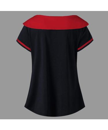 Women's Plus Size Red Short Sleeve Peter Pan Collar T-Shirt - Casual Loose Blouse Tee 3X - Buy Online on GoSupps.com