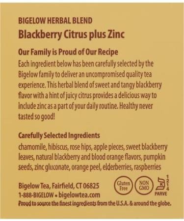 Bigelow Herbal Teas Blackberry Citrus plus Zinc - Buy Online on GoSupps.com
