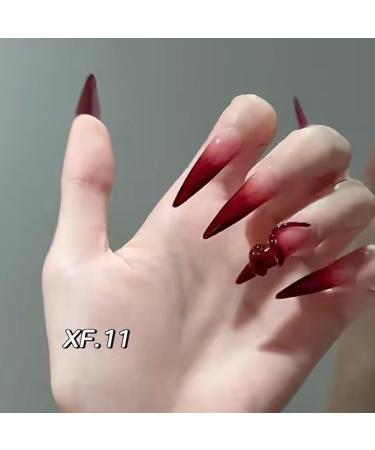 Handmade Wearing Armor with Ice Permeating Cherry Color Gradient Relief Small Snake Detachable False Nails (Size : S) - Buy Online on GoSupps.com