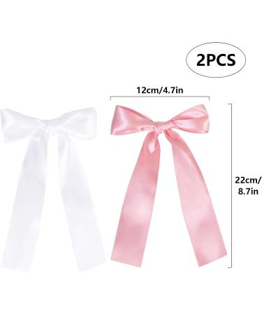 2 Pack Hair Bows for Girls and Women Large Bow Hair Clips Hair Barrette with Long Silky Satin Hair Accessories for Girls(White Pink) - Buy Online on GoSupps.com