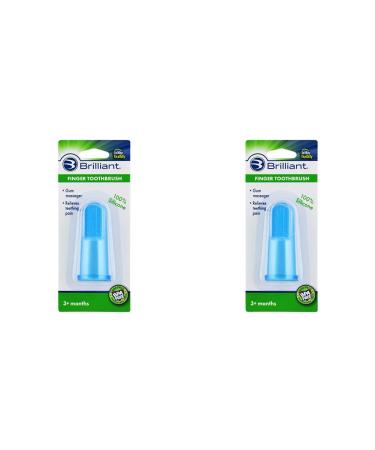 Brilliant Baby Finger Toothbrush - Silicone Gum Massager -Teether Brush for Babies and Toddlers 3 Months Old and Up Newborn Oral Care Products - Teether Tooth and Gum Essentials Blue (Pack of 2) Blue 1 Count (Pack of 2)