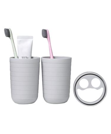 Travel Toothbrush Cup Case Couple Toothbrush Cup Portable Toothbrush Toothpaste Storage Box Toothbrush Holder with Lid Suitable for Bathroom Travel Business Trip Camping etc (Grey)