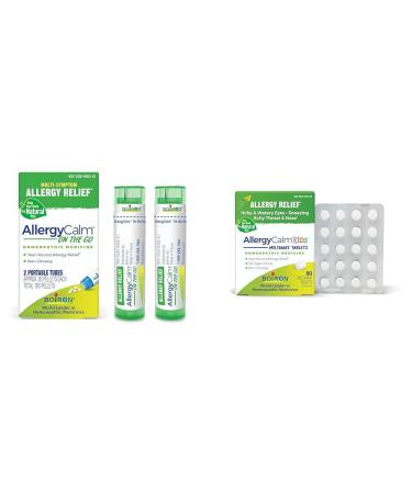 Boiron AllergyCalm On The Go 2 Count and Kids 60 Count Tablets for Allergy Symptom Relief