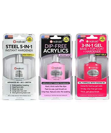 Nail-Aid 3pk Of Steel Hardener + Dip-free Acrylics + 3-in-1 Gel Top Coat, French Sheer, N/A, 1.65 Fl Ounce - Buy Online on GoSupps.com