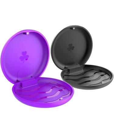 ARGOMAX - 2 Pack Retainer Mouth Guards Travel Cases, Purple + Black C: 1pc Black + 1pc Purple
