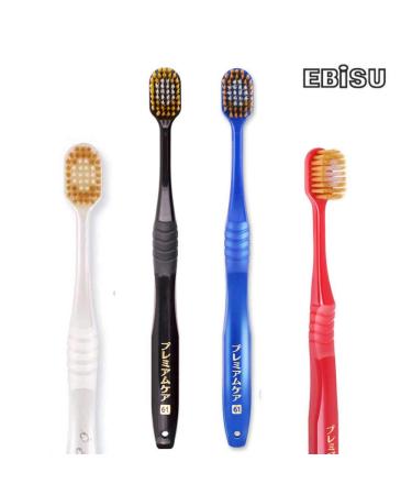 Ebisu Premium Care Toothbrush - Extra Soft Double Layered Bristles - BPA Free - 3 Colors - Adult Size (4 Pack) - Buy Online on GoSupps.com