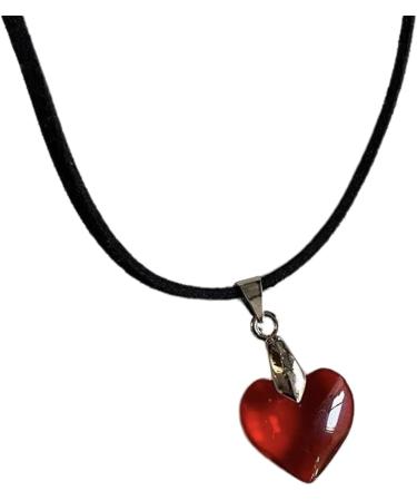 Silay Lian Xue Heart Trailer Necklace - Glass Crystal & Black Leather Choker for Women | Simple Colorful Gift & Christmas Decoration - Buy Online on GoSupps.com