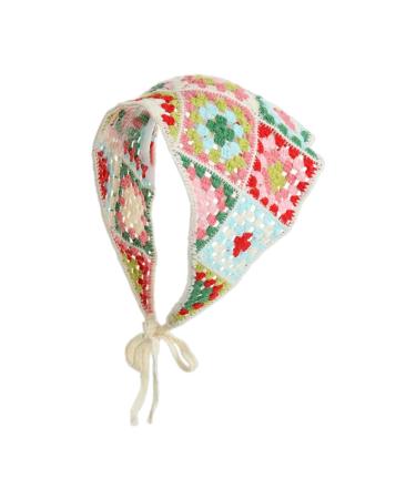 CAZSTYK Crochet Flower Head Scarf Headband Elegant Hair Scarf Bandanas Hairpiece Spring Hairband Women French Photo Headscarf Colored grid