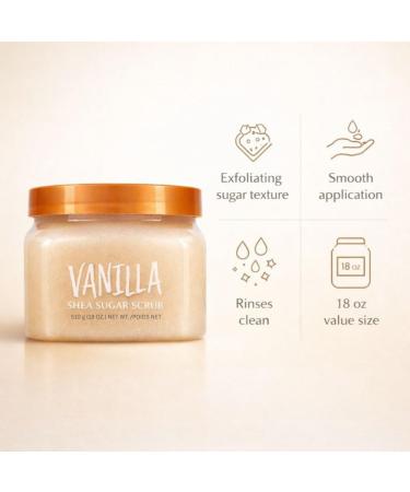Exfoliating Body Scrub with Vanilla Scent Sugar Texture Body Cleanser for Daily Shower Use Smooth Application Large 18 oz Jar - Buy Online on GoSupps.com