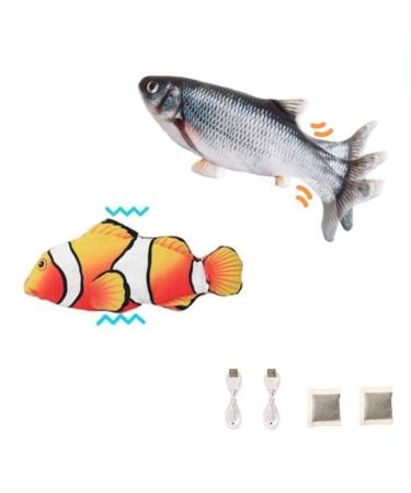 BangShou 2 Pieces Electric Moving Fish Cat Toy with Catnip - Interactive Realistic Flapping Wagging Fish for Kitten - Buy Online on GoSupps.com
