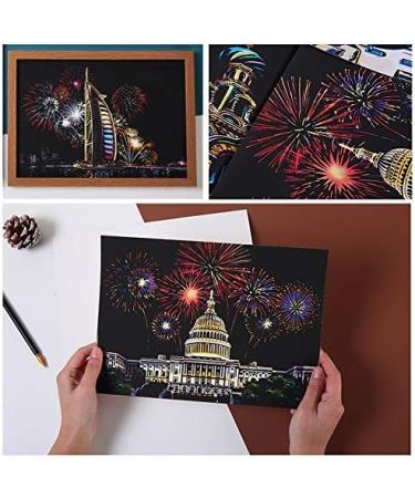 Scratch Art Rainbow Painting Paper - DIY City Crafts for Women, Engraving Art for Kids & Adults - Easter & Christmas Birthday Gift Set - 8 Sheets - Fireworks & Girls - Buy Online on GoSupps.com