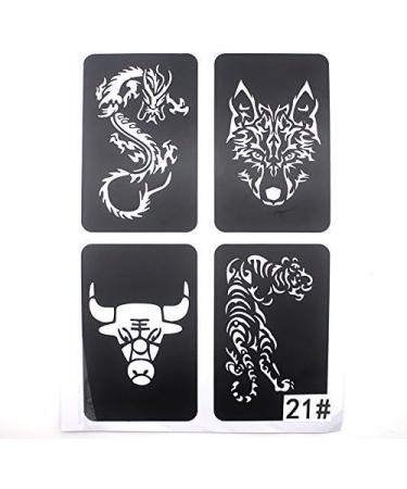 Xmasir 3 Sheet 22Pcs Cool Glitter Tattoo Stencil Set for Men - Wolf Dragon Tiger Skull Animal Designs - Buy Online on GoSupps.com