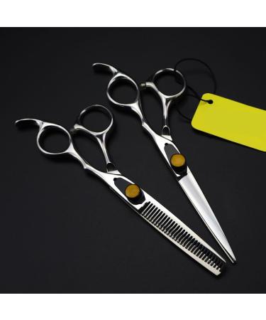 Hair Cutting Scissors 6 Inch Professional Steel Yellow Gem Hair Scissors Haircut Thinning Barber Hair Cutting Shears Hairdresser Scissors(Color:Set)
