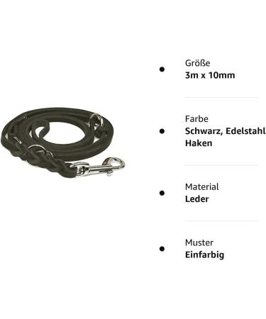 Fat Leather Gleile 3-Way Adjustable Braided Dog Leash - 96 Models Available | 3m x 10mm Black with Stainless Steel Hook - Buy Online on GoSupps.com