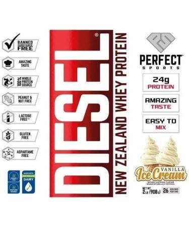 PERFECT Sports Diesel Whey Protein Powder | New Zealand Grass-Fed & Pasture Raised - 2 LB (Vanilla Ice Cream) - Buy Online on GoSupps.com