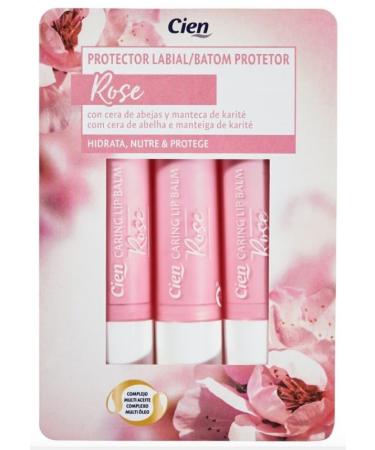 Cien Pink Lip Balm 14.4g (3 x 4.8g) with Beeswax and Shea Butter, Moisturizes, Nourishes and Protects Sensitive Lips