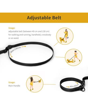 BELLA & PAL Hands-Free Dog Lead for Medium-Large Dogs | Adjustable Bungee Waist Leash with Double Handles | Ideal for Walking, Running, Training | 8ft (240cm) - Black - Buy Online on GoSupps.com