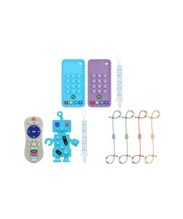 Myvikcar Cell Phone & Remote & Robot Teethers + 4PCs Silicone Toy Safety Straps