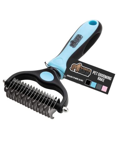 Gorilla Grip Stainless Steel Pet Grooming Rake, Comfort Handle, Dematting and Deshedding Dog Brush, Prevent Mats and Tangles, 2 Sided Cats and Dogs Hair Comb, Groom Short Long Undercoat Fur, Blue Blue 1