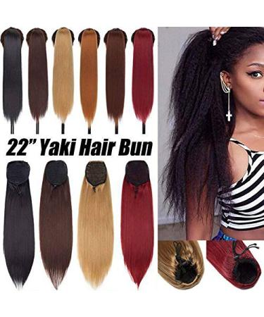 Kinky Drawstring Ponytail Hairpiece for Women YAKI Straight Hair Extension Ponytail kinky Straight Wig 55cm Dark Brown