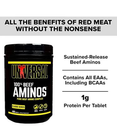 Universal 100% Beef Aminos Tablets | Pure Beef Amino Complex | Full Spectrum EAAs BCAAs & Protein from Beef Protein Isolate & Pure Desiccated Argentine Beef Liver | 66 Servings 200 Tablets (Pack of 1) 200 count (Pack of 1) - Buy Online on GoSupps.com