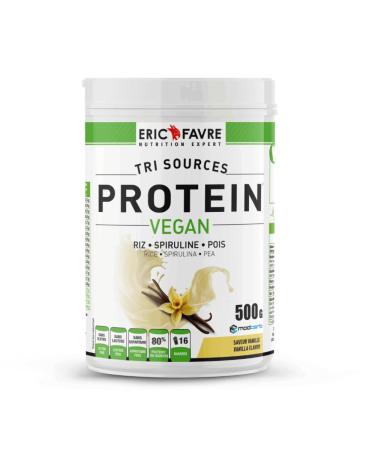 Vegan Proteins Tri-Source Flavorful Vegan Vegetable Proteins for Muscle Development Spirulina Rice Peas Quickly Assimilable 500 g French Laboratory Eric Favre (Vanilla)