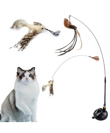 ZDQC Cats Bells Magic Cat Fear Suction Chan here cat fishing with feathers and bells cats of bells Magic wand interactive cat toys springs (bird life -right+strong suction cup)