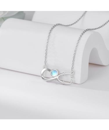 Sterling Silver Nurse Stethoscope Necklace - Moonstone Doctor Jewelry | RN Graduation Gift | Medical-Themed Accessories - Buy Online on GoSupps.com