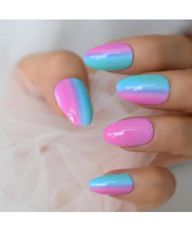 24pcs Chameleon Ombre Short Almond False Nails - Shiny Art Nails for Women & Girls | International Shipping - Buy Online on GoSupps.com