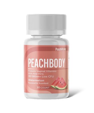 Watermelon Flavored & Scented Probiotic Vaginal Suppositories | with Aloe Vera & 11 Strains for pH Balance Support Peachbody 30 Vegetable Capsules