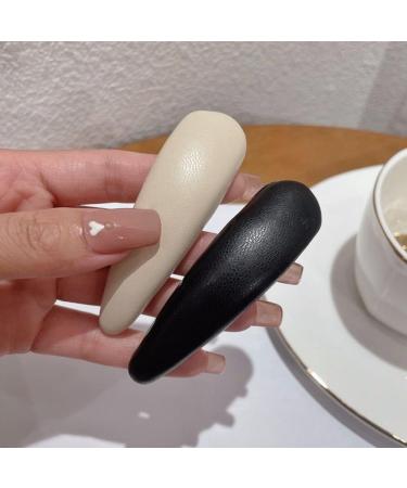 Hair Clips PU Leather Hair Clip Sponge Padded Barrette Solid Thick Hairpin Women Hair Snap Korean Style Headwear Blue Hair Clips (Size : Black 1) - Buy Online on GoSupps.com