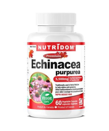 Nutridom Echinacea Purpurea Capsules | 5 500mg Per Day | 10x Extra Strength Non-GMO Vegan Free of Gluten Soy & Dairy Free (60 Count)