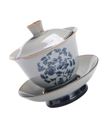 Zerodeko 1 Set Sancai Gaiwan Japanese Coffee Mug Chinese Vintage Style Tea Bowl with Tray Office Tea Stand Assorted Color 11.3X10.5CM