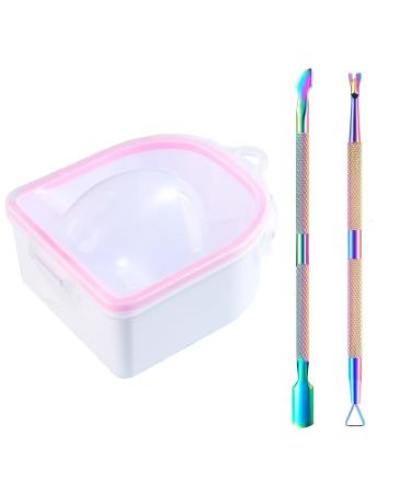 Nail Soaking Bowl 1PCS Soak Off Gel Polish Dip Powder Remover Manicure Bowl for Hand with Stainless Steel Cuticle Peeler Cuticle Pusher Acetone for Acrylic Nail Supplies (Nail Polish Removers Kit1) 6 Piece Set