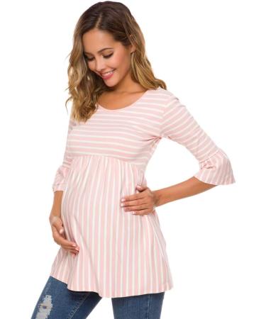 Love2Mi Women Maternity Blouse - Striped Maternity Shirt 3/4 Bell-Sleeve - S Pink Stripe - Buy Online on GoSupps.com