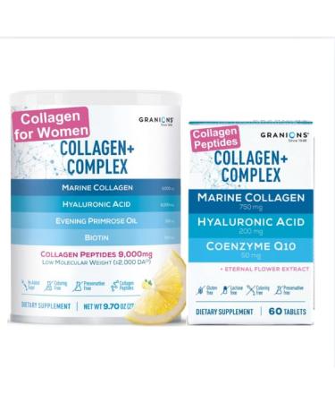 Granions Marine Collagen Tablets with CoQ10 and Lemon Powder - Hydration Glow & Beauty Care Bundle