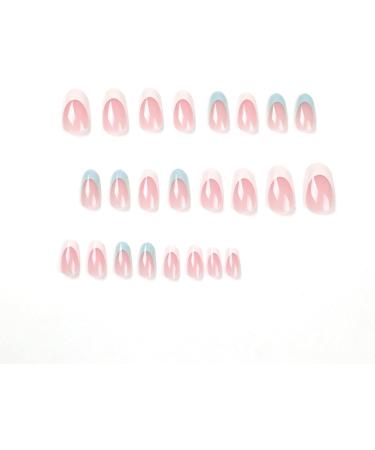 Justotry 24 Pcs Almond False Nails Short Pale Blue and White French Press on Nails | Nude Fake Nails with Glue | Oval Stick on Nails for Women Nails Art - Buy Online on GoSupps.com