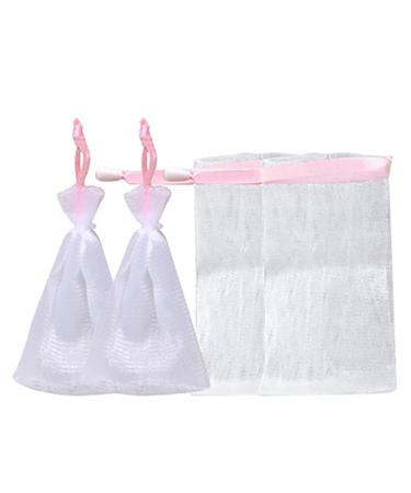 Pack of 4 foam net nylon bubble nets with silk ribbon drawstring bag for body cleansing facial care skin care