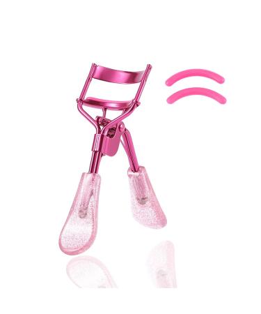 Uranian Eyelash Curlers Pink Lash Curler with 2 Silicone Refill Pads Glitter Handle Eye Lashes Curler Eyelashes Tool for Women and Girls (Pink) 1 Pink