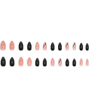 Justotry 24 Pcs Black Wavy Stiletto False Nails - Short Nude French Press on Nails with Nail Glue for Women's Nail Art - Buy Online on GoSupps.com
