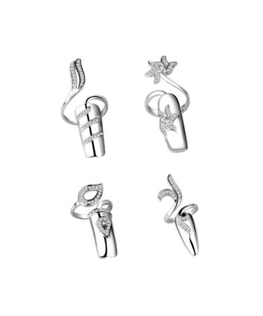 1 Set/4pcs Women Nail Ring Caps Rhinestone Shiny Ring Covers Finger Tip Ring Caps Decorative Finger Ring Jewels for Girls Ladies (Random Style)