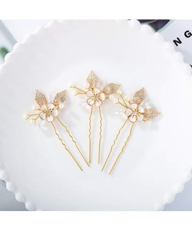 Unicra Wedding Gold Flower Hairpins Set - Pearl Bridal Hair Accessories (Pack of 3) - Buy Online on GoSupps.com