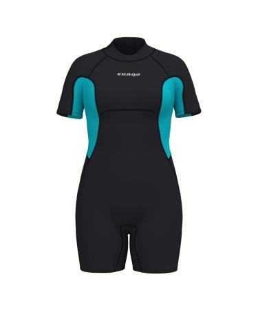 SURQO Shorty Wetsuits Men and Women 2mm Neoprene Front Back Zip Keep Warm for Surfing Swimming Diving Water Sports Women Back Blue Large