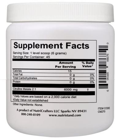 Citrulline Malate 6 000mg per Serving 45 Servings 270 Grams of 100% Pure Citrulline Malate - Buy Online on GoSupps.com